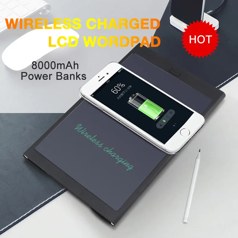 Wireless Charging 8 inch LCD writing board With 8000mAh Battery Power Bank