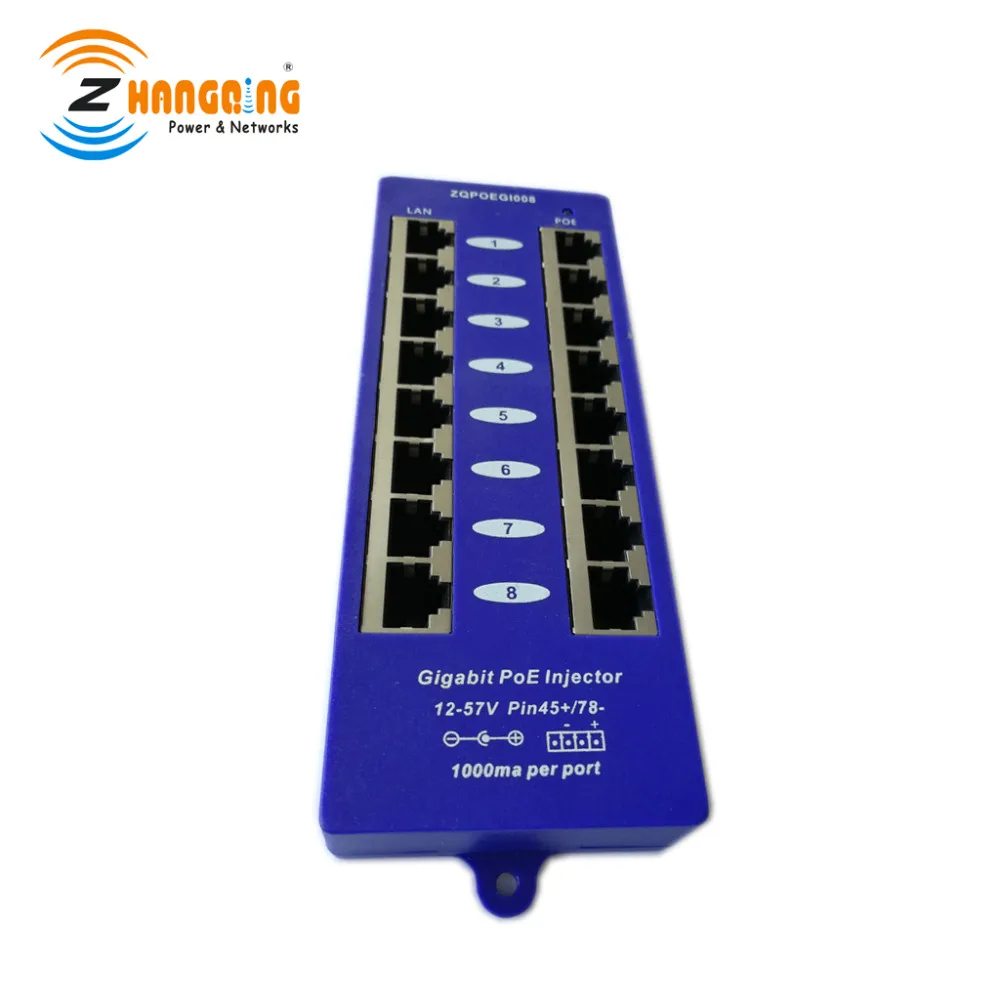 
Surveillance Gigabit PoE Injector 8 Port 802.3af PoE Patch Panel Bule Color For CCTV Camera 