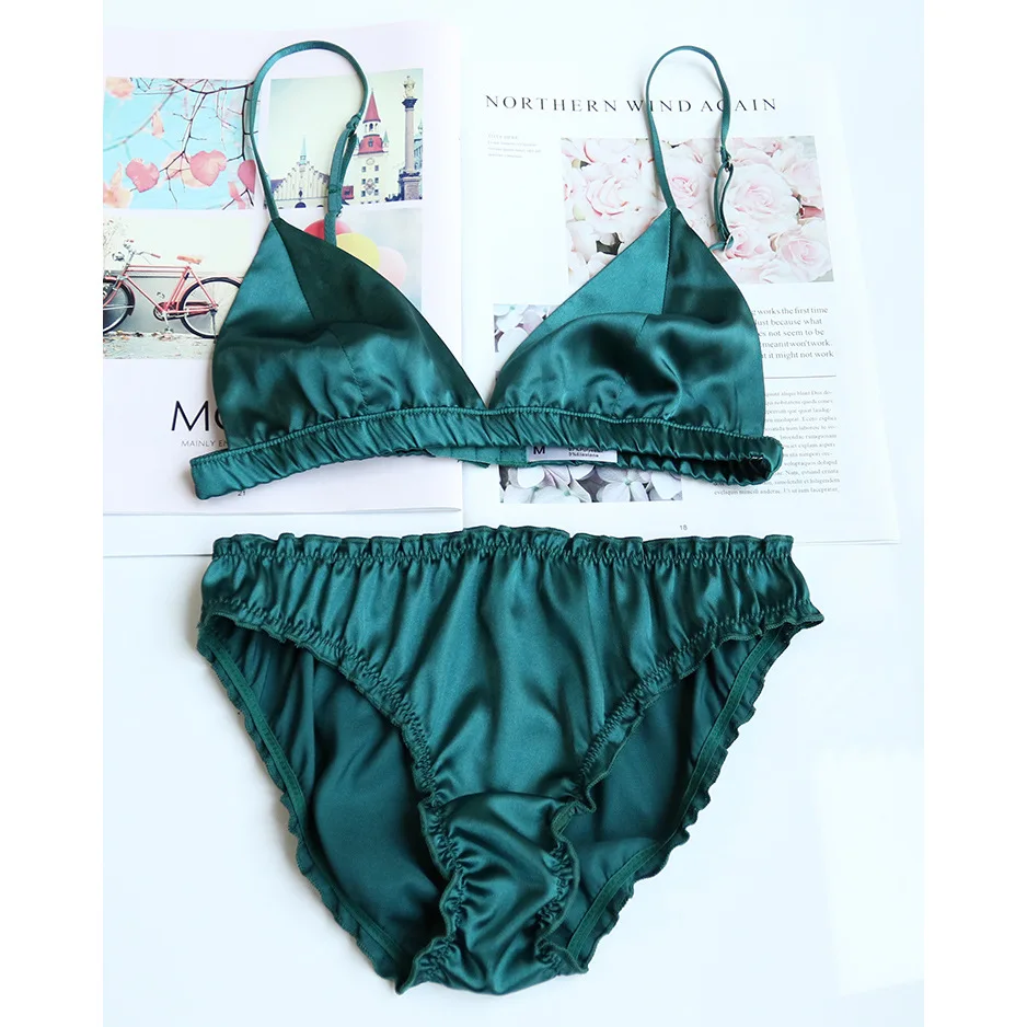 Women Sexy Adjustable Strappy Ultra Soft Satin Comfy Charming Bra Set