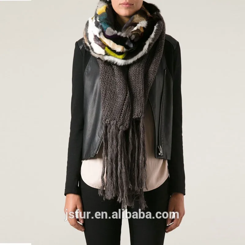 2015 new high quality wholesale mink women's wool winter knit scarf