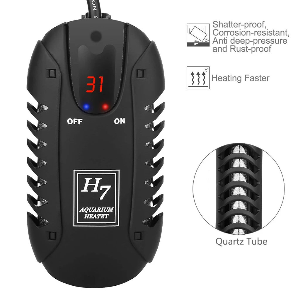 Seabillion Submersible Fish Tank Heater H7 200W Compact Reliable Aquarium Betta Heat-Resistant Milky Quartz Made