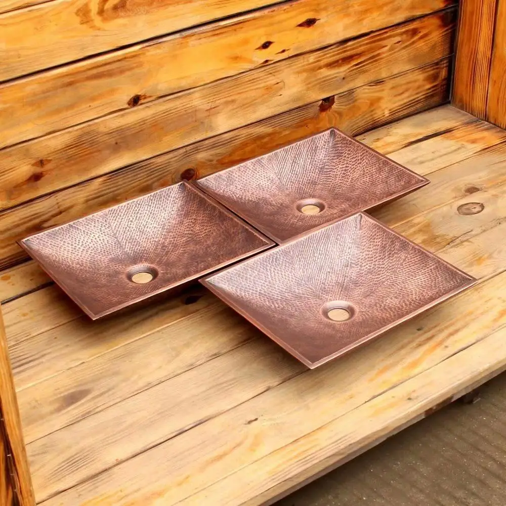 Vintage Style Unique Coffee Color Hand Hammered Simply Copper Basin Sinks