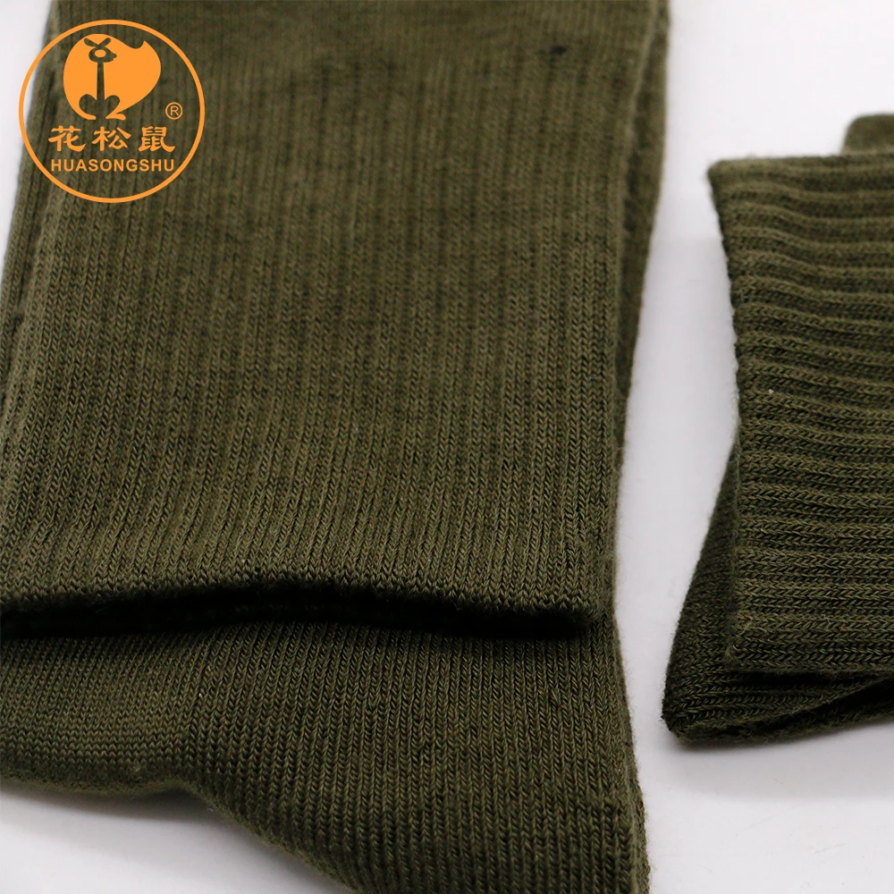 Wholesale knee high cotton green color army socks with terry cushion military socks
