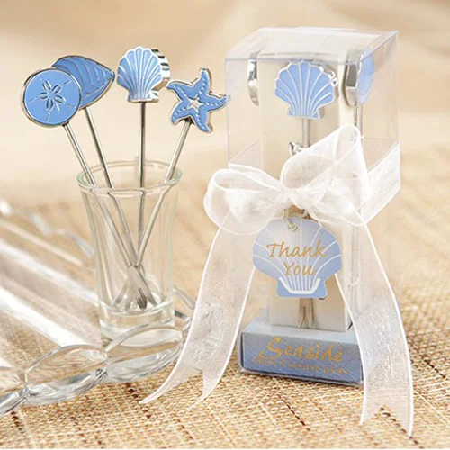 
YiJia 4pcs/set sea shell shape stainless steel cake dessert fruits picks fork 