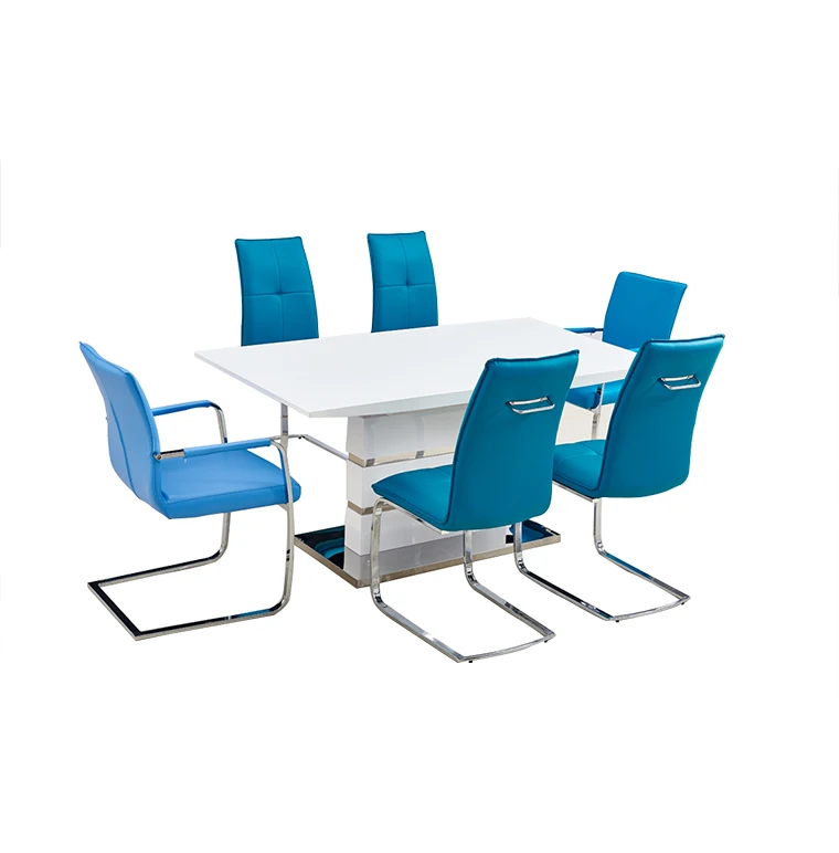 
MDF white gloss extending modern new design dining table chair set 