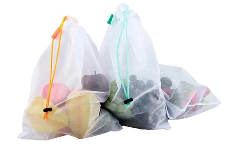 Wholesale Reusable Drawstring Vegetable Fruit Mesh Bag