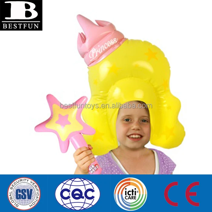 inflatable toy factory Inflatable Princess Wig plastic funny hair wigs for kids
