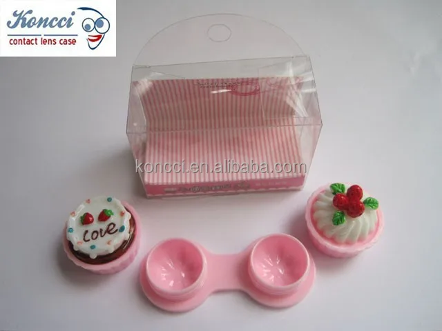 Hot Sale Cartoon Cute Cake Shape Empty Contact Lenses Storage Case Holder Box Soak Storage Kit CL-A022