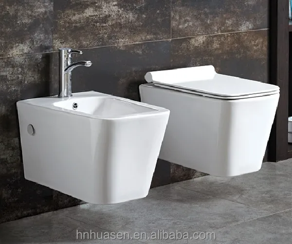 Aqua Bathroom Plumbing Wall Hung Suite, Square toilet bowl and bidet