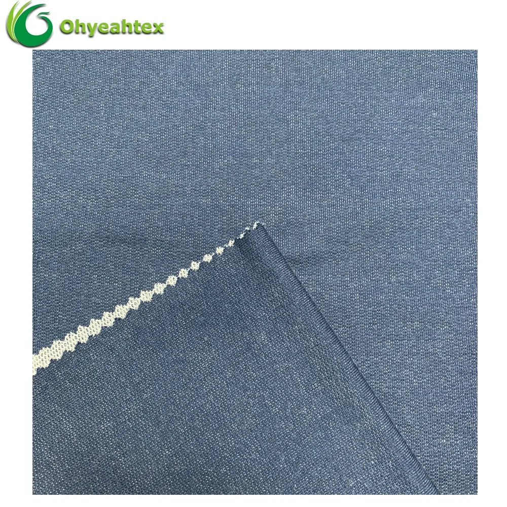 Soft R/T Spandex French Terry Indigo Knitted Denim Fabric for Sweatshirts