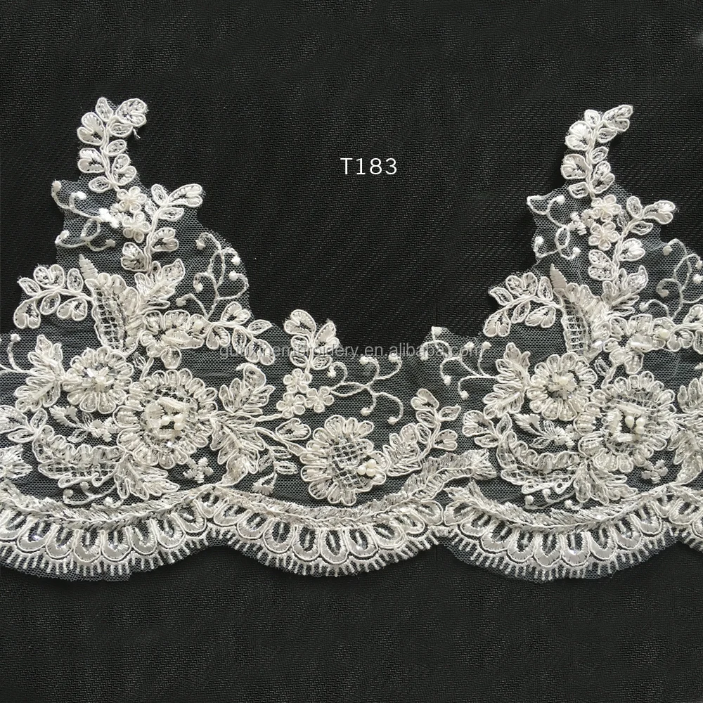 2016 New pattern beaded lace trim/nice garment accessories net embroidery bridal lace trim wholesale in stock