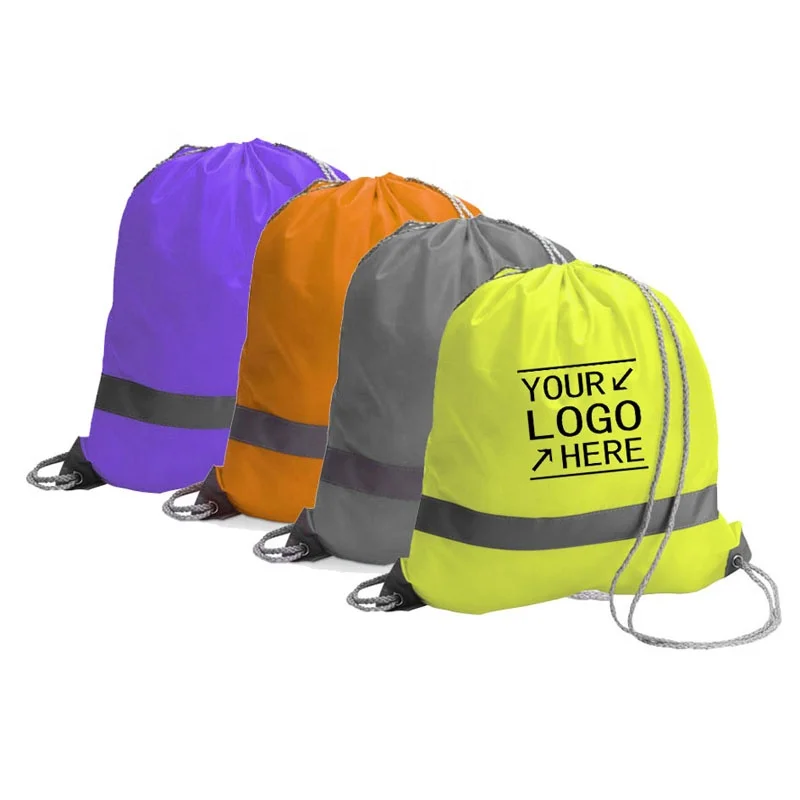 Reflective High Visibility beach Drawstring Bag Safety Polyester Cycling Backpack
