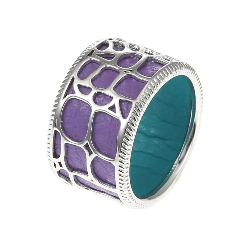 
Wholesale Environmental Brass Platinum Plated Hollow Geometric Design 12.5mm PU Leather Copper Metal Thumb Band Engagement Ring 