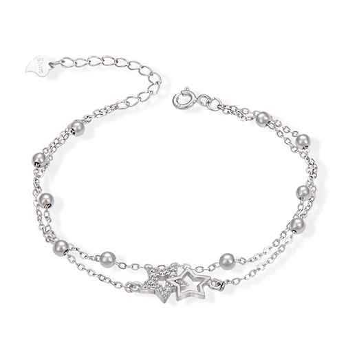 exquisite S925 Sterling silver kids jewelry small bead sparkling zircon double star bracelet
