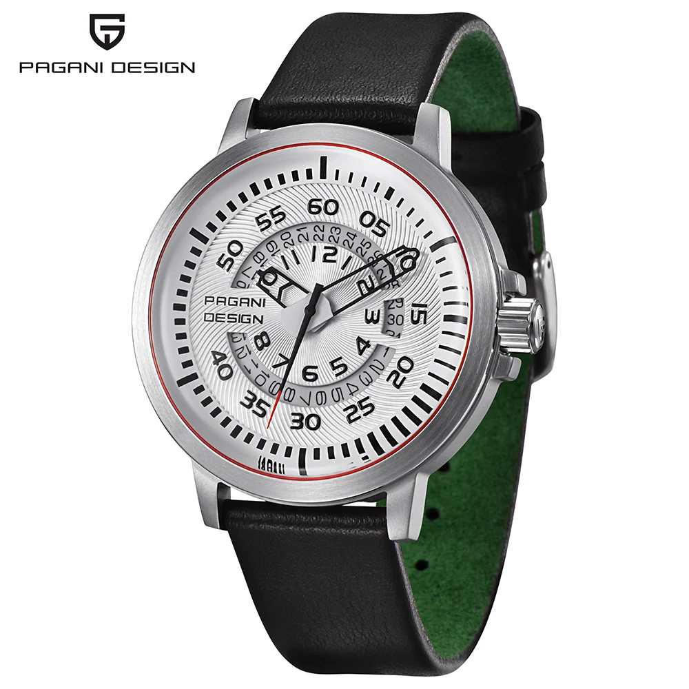 Pagani stainless steel leather strap simple style quartz watch for man