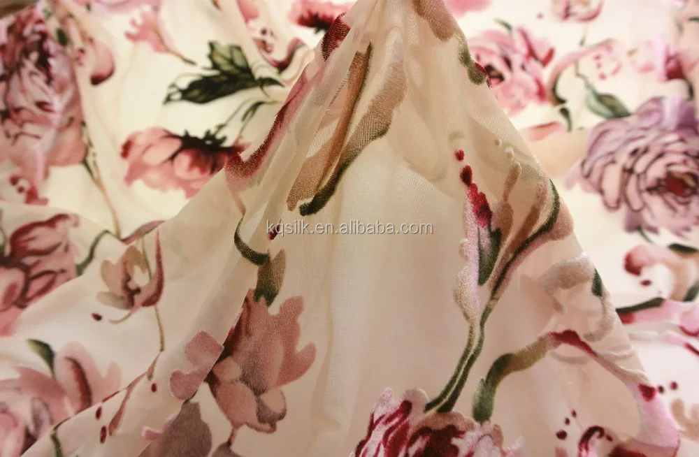 
top selling floral printing silky nylon rayon burnout print velvet fabric 