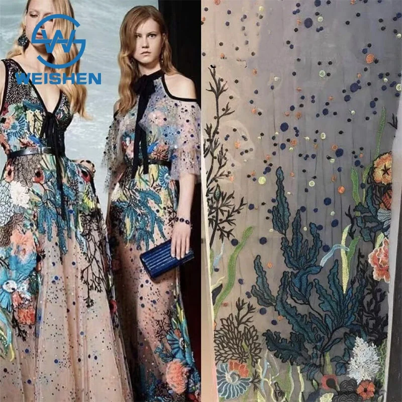 Embroidered Lace Flat Net Organza 2019 Flower Tulle Guipure Embroidery Fabric