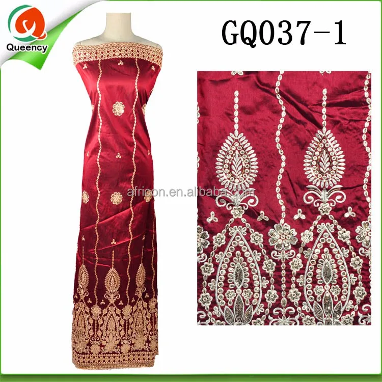 GQ045 Queency Indian Fabric Traditional Patterns Raw Silk George Wrappers in Royal Blue for Africans with Sequins