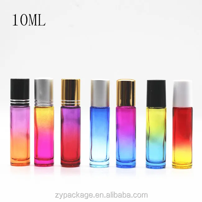 Empty 10 ml gradient color roll on bottle 10 ml Ombre Roller Ball Bottles for Perfume essential oils