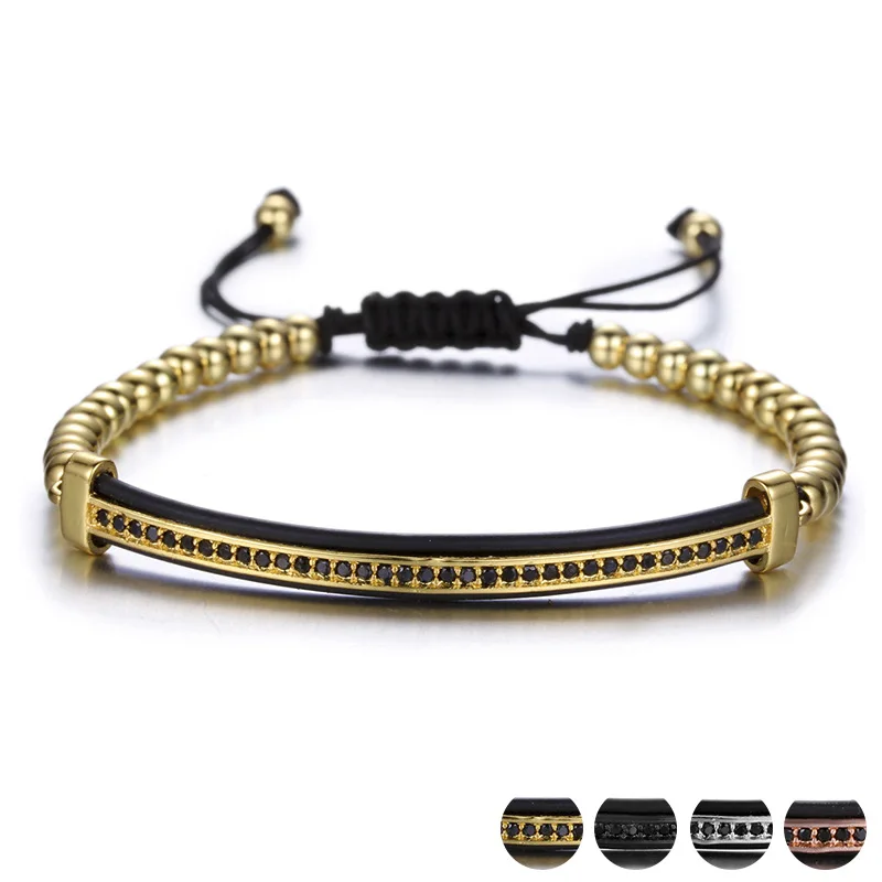 4mm Adjustable Anil Arjandas Bracelet Copper Bead Bracelet Micro Pave CZ Bending Rod Charm Macrame Bracelet