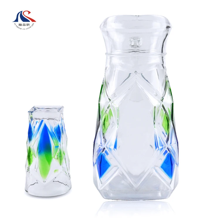 Hotel Colorful Glass Milk beverage  Jug With   Cups For Water pitcher pot  glassware drinking jar