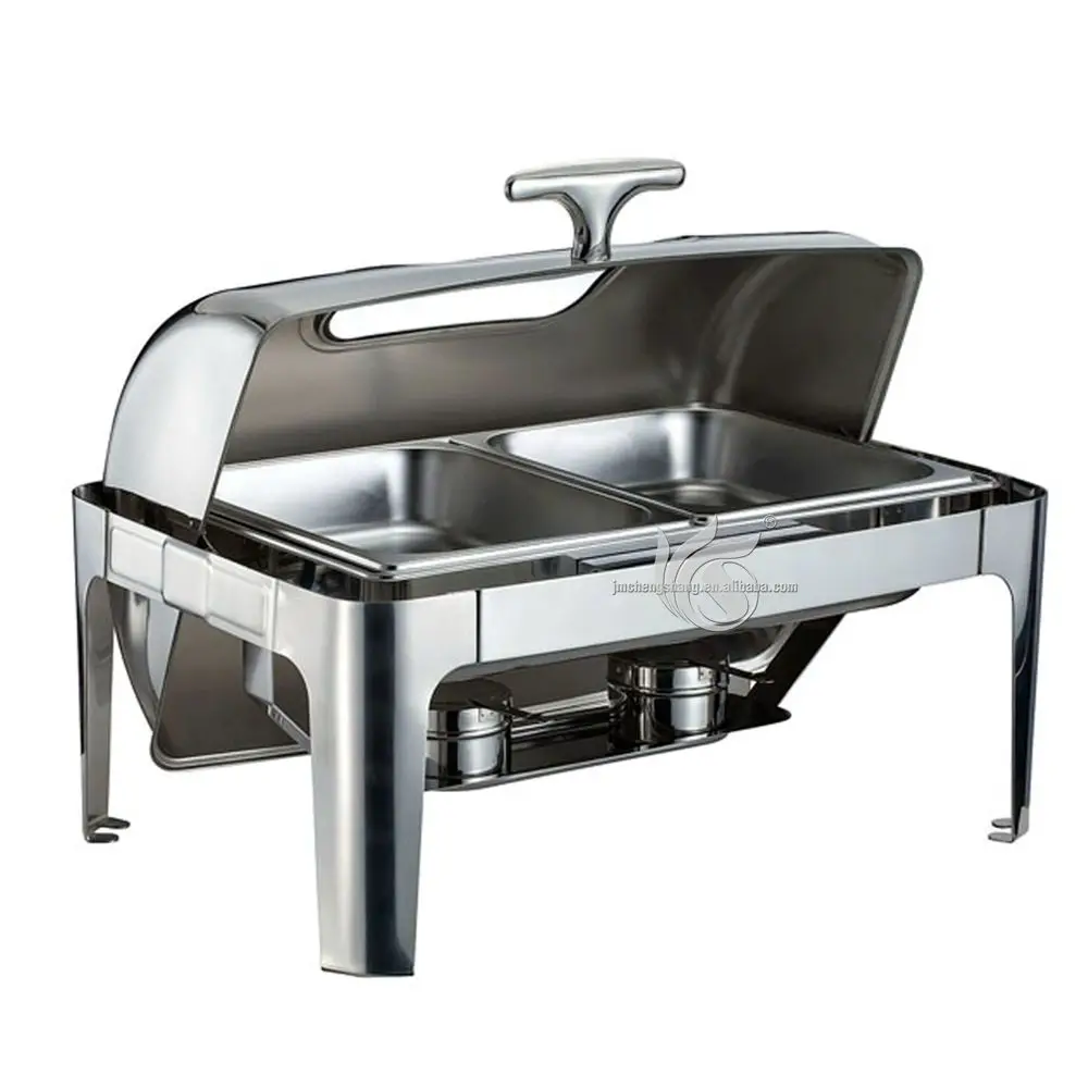 North America all types economic roll top chafing dish for sale hotel buffet food warmer display with visual glass lid