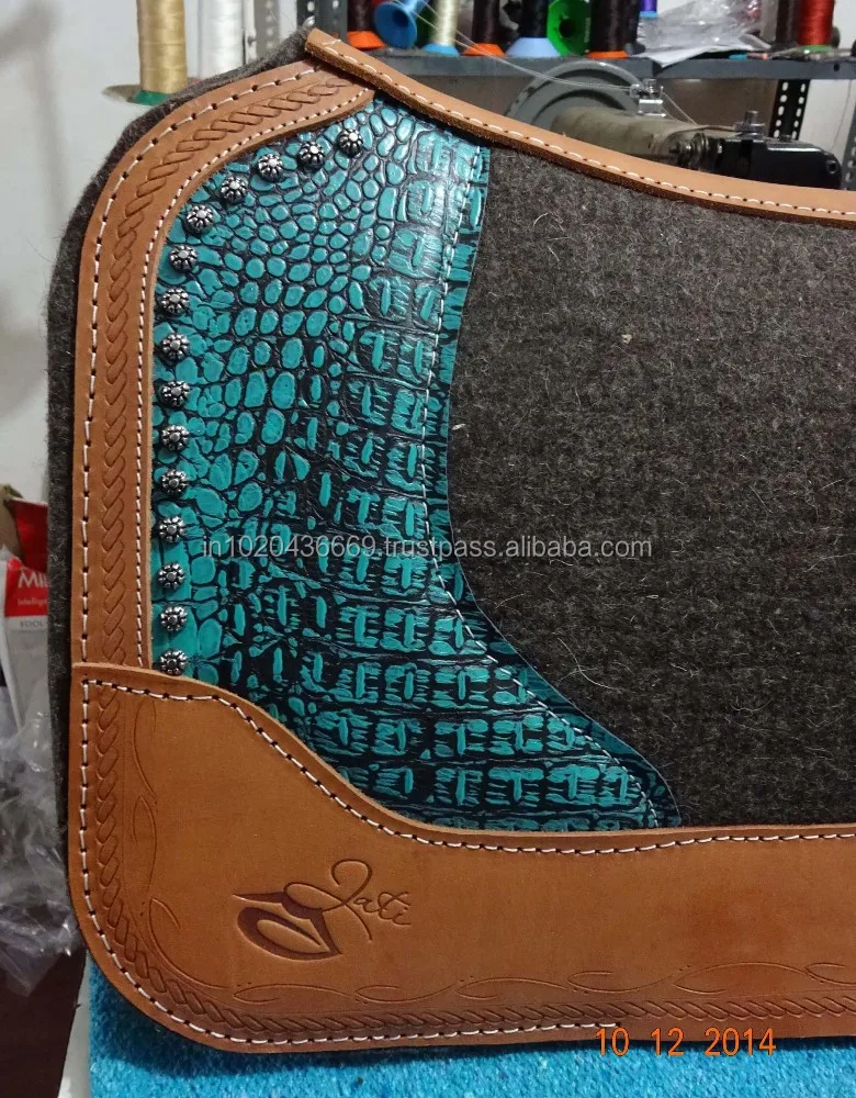 100% MERINO Wool Felt 1.25 inch Horse saddle Pad ALLIGATOR Printed various Color Genuine Leather
