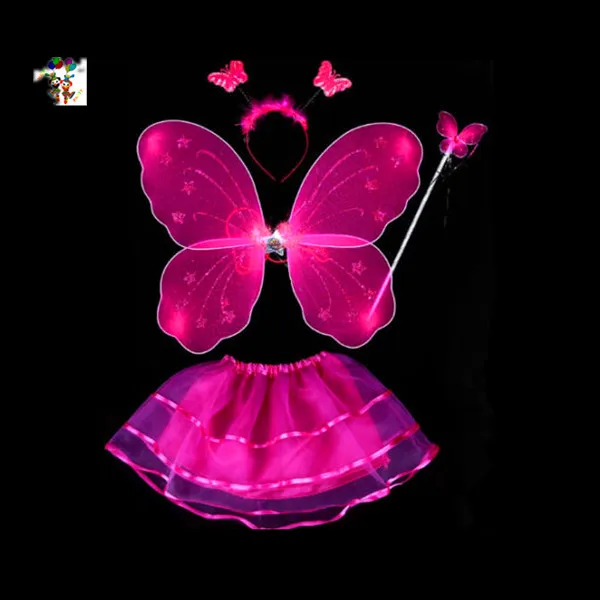 Hot Pink Color Kids Girls Princess Costume Butterfly Wings with Wand Headband Skirt HPC-0897