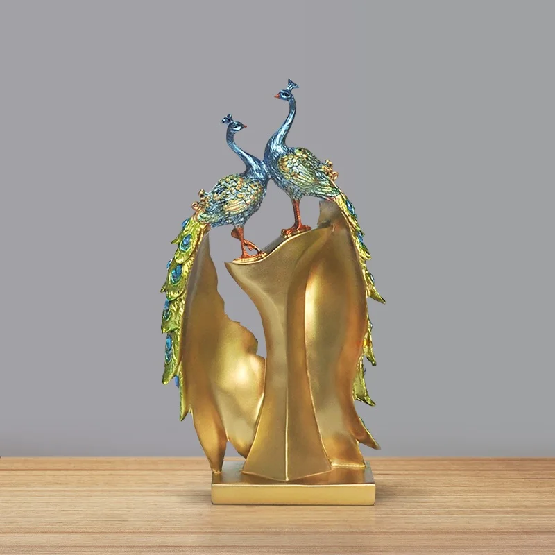 Factory Manufacturer Accept Custom Wholesale High Quality Polyresin Home Decoration Statue Peacock JE-011