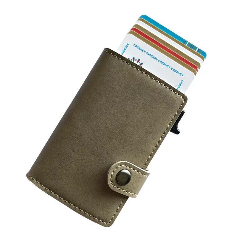 Man automatic card holder aluminum leather wallet slim man wallet