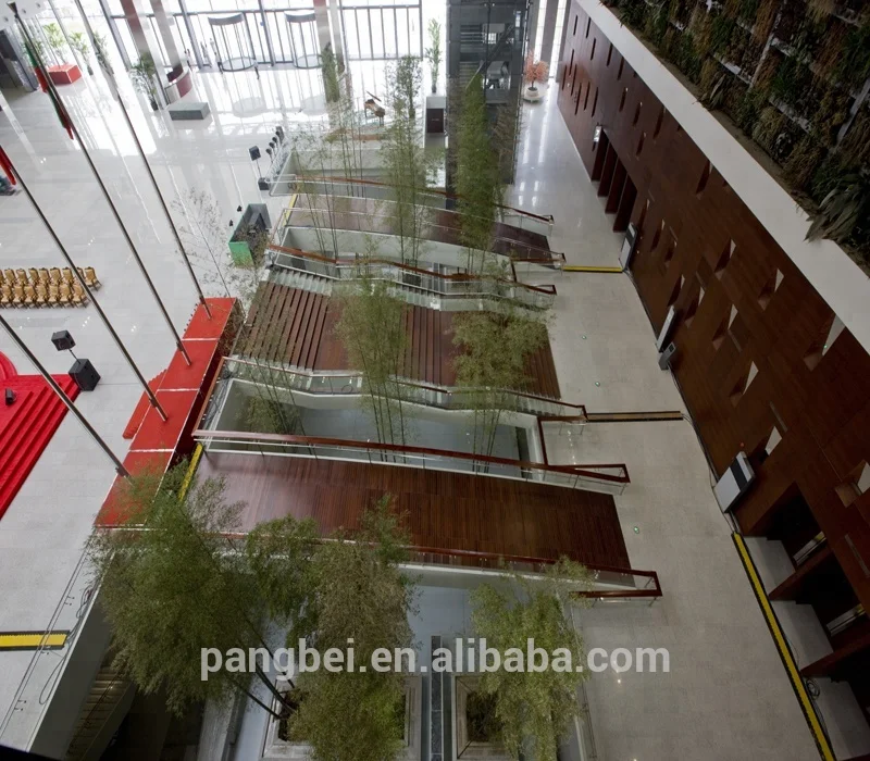 
fancy solid wooden stair railing plus tempered glass for courtyard 