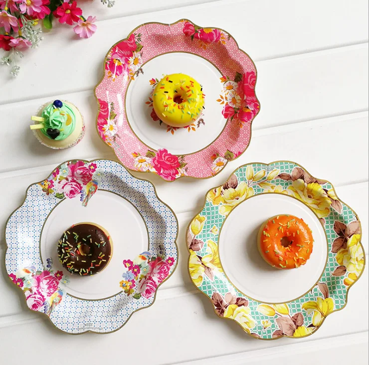 
Custom Vintage Flower Disposable Party Dessert Cake Plates 