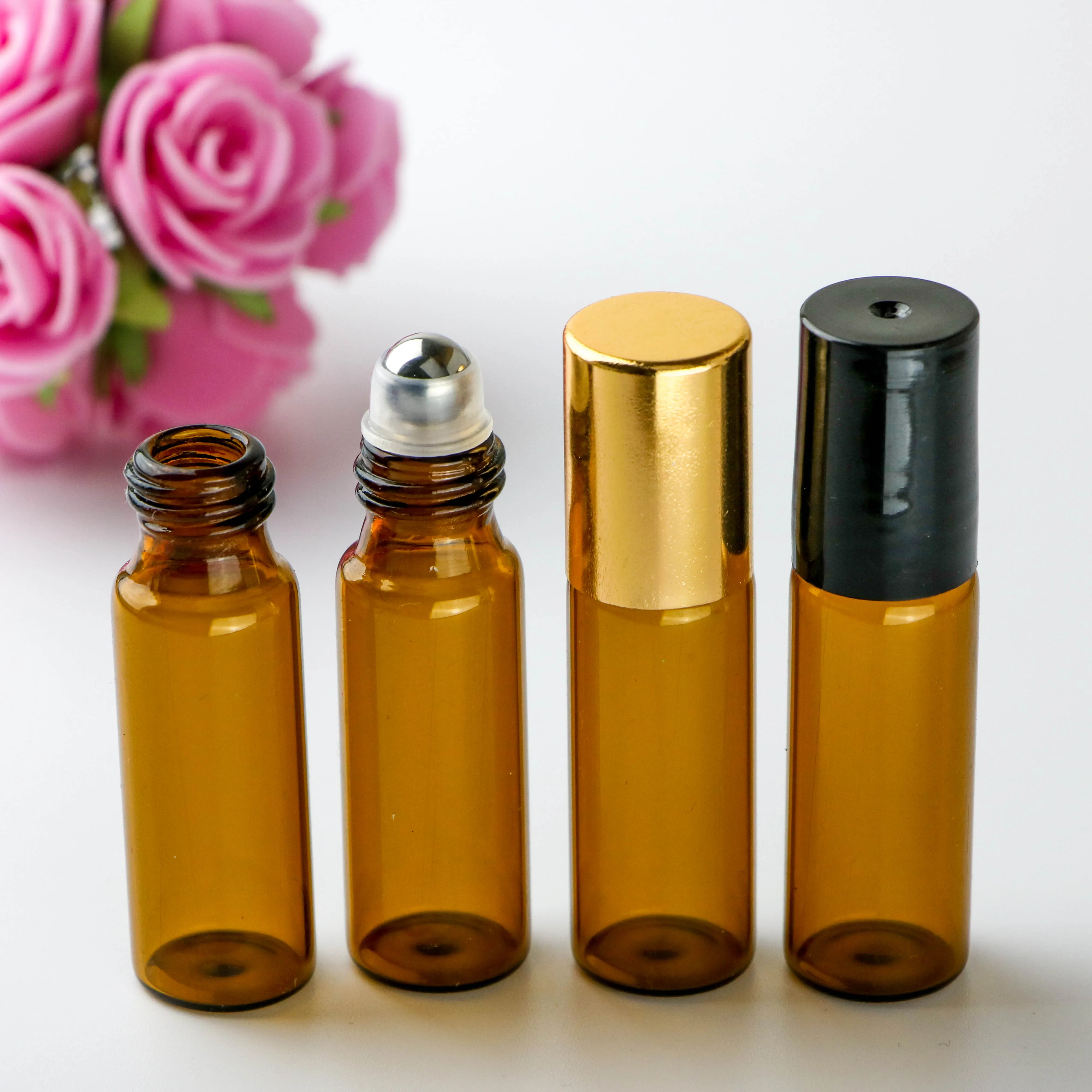 Custom Printing Glass 10 ml Roller On Bottle Essential Oil Roll on Bottle With Gold Black Plastic Cap and Stainless Steel Roller