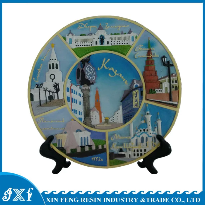 Home Decor Country Souvenir Resin Round Custom Decorative Plates for Tourist