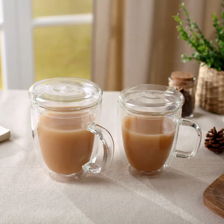 
12 18 oz clear tea latte cappuccino mugs with handle double layer glass cup 