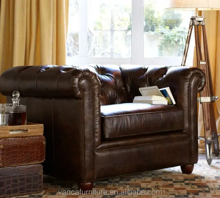 Antique Living Room Furniture Italy Chesterfield Brown Leather Sofa