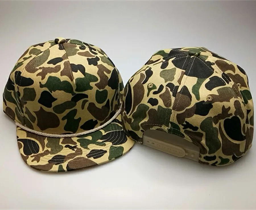 Заводская хлопковая бейсболка на заказ, веревочная шляпа, пустая камуфляжная кепка с веревкой