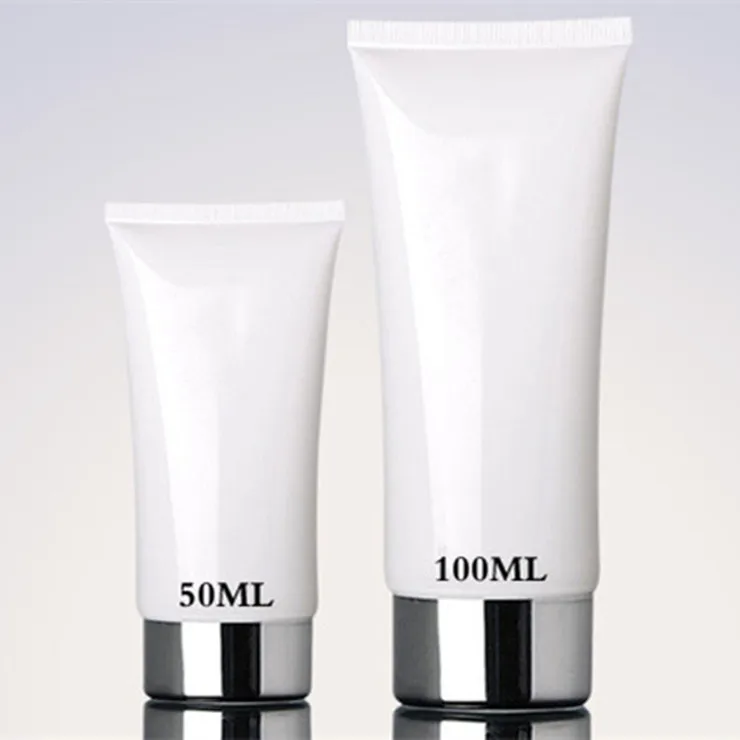 50ML 100ML EMPTY COSMETIC PLASTIC TUBE PACKAGING FOR CLEANSING CREAM FILLING WITH SILVER CAP