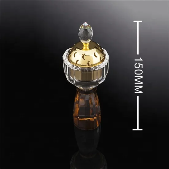New Arrival Arabic Brown Crystal Incense Burner with golden metal bowl