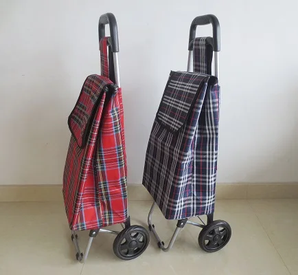 Manufacturer Direct Sale Oxford Cloth Storage Folding Grocery Shopping Cart Supermarket Metal Aluminum Hand Trolley