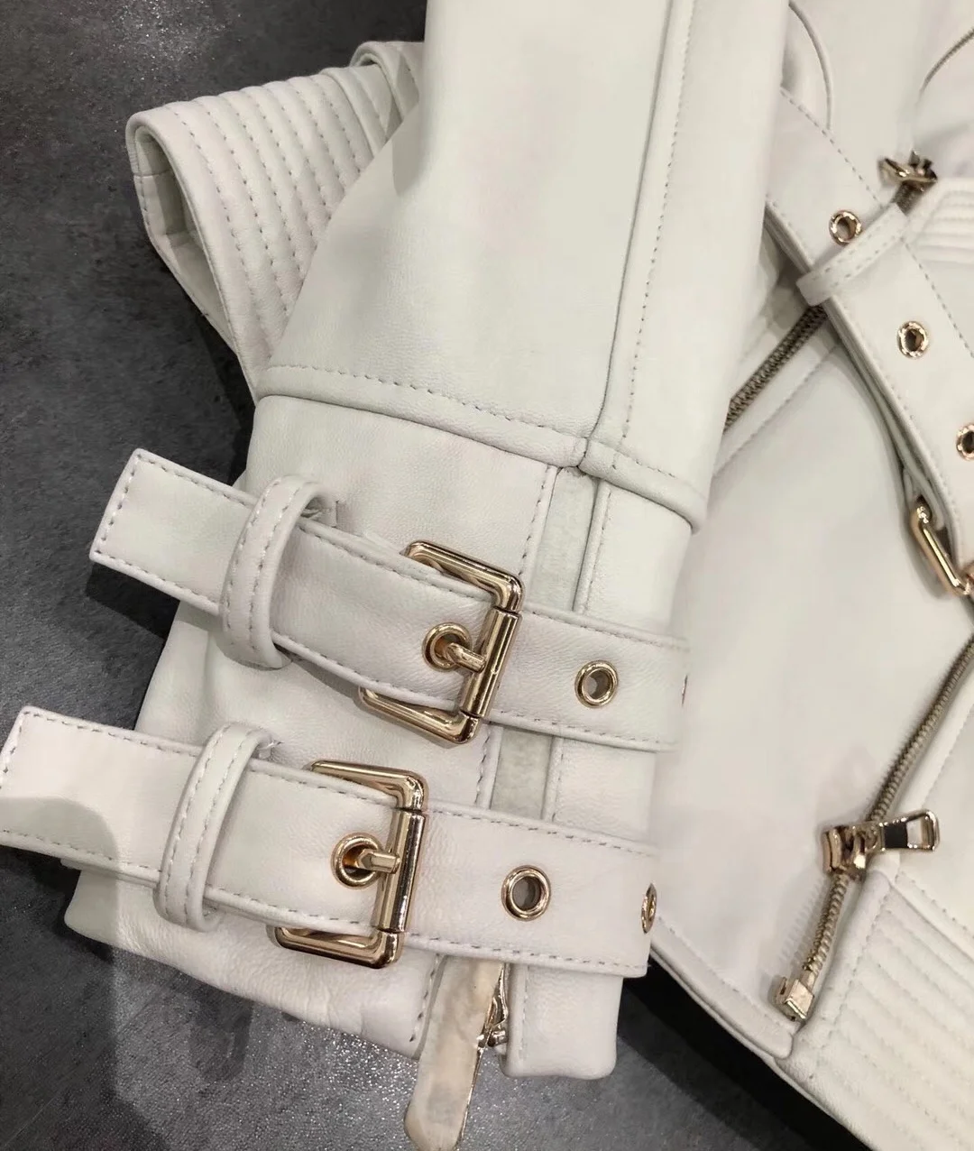 Fashion Long Sleeve V Collar Zip Up Coat Slim Fit Women Moto Jackets 2021 Short Lamb Nappa Pure Leather Jacket Motorcycle Jacket