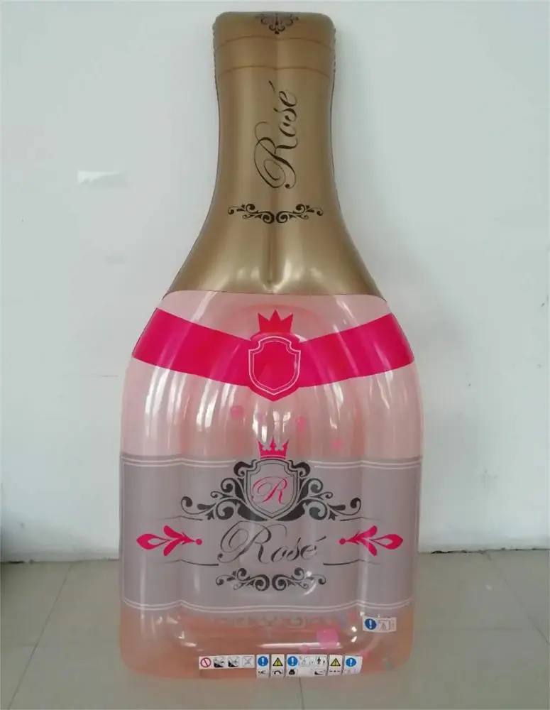 Customized design beer bottle shaped pool float inflatable air mattress with beer cup shape