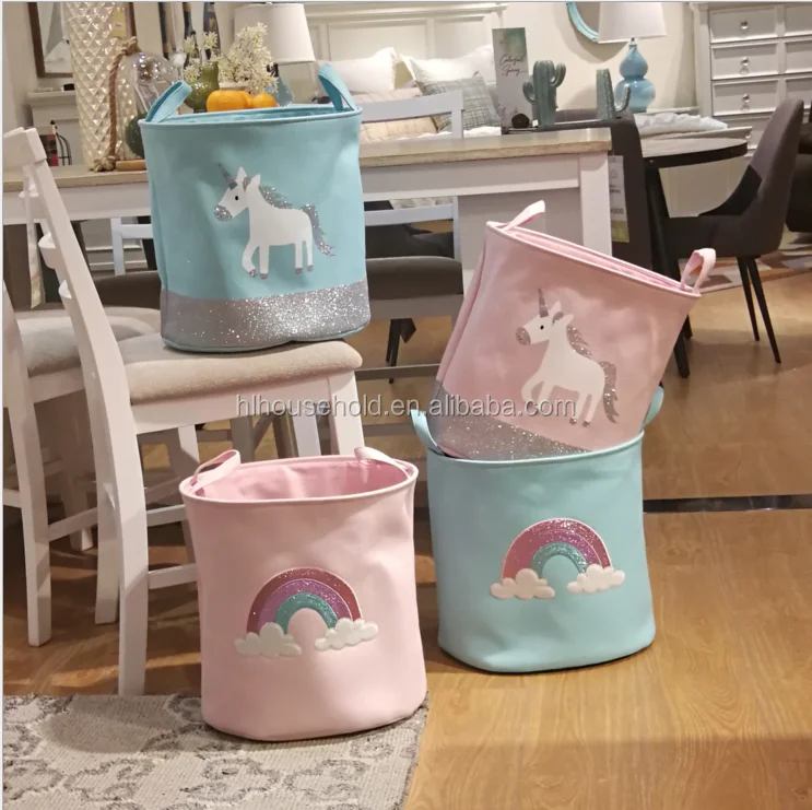 
New Arrival Wholesales Unique Durable Unicorn Rain bow kids Toy Clothes Storage Laundry Basket Hamper 