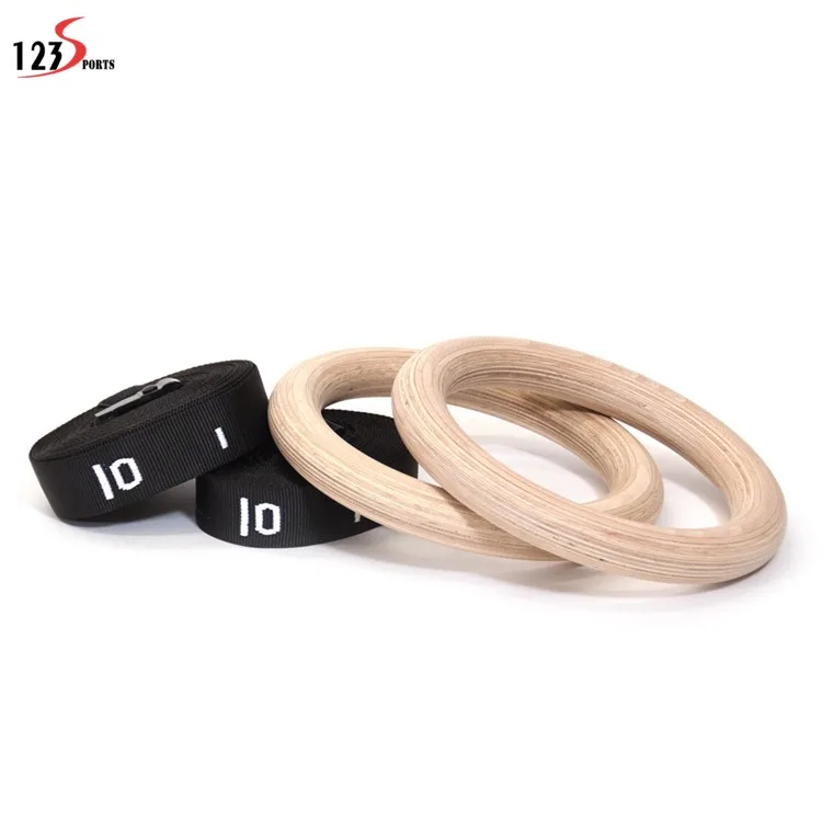 Custom logo Fitness Strength Training muscle up Wood Rings Gymnastics