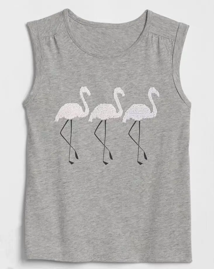 
Wholesale price OEM custom brand 100% cotton colorful kids tank top with sequins embroidery pattern 