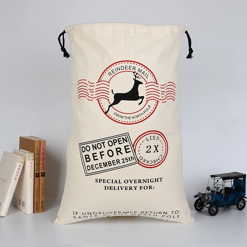 100% Cotton High Quality Santa Gift Bag 50*70 cm Christmas drawstring gift bags