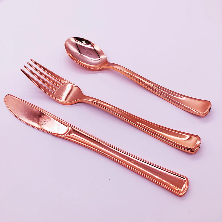 Flatware Set Heavy Duty Disposable Plastic Silver Cutlery Set And Rose Gold Plastic Cutlery for Parties