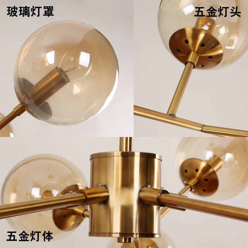 
Modern living room 15 lights Iron rack amber grey Blow Color Glass ball lampshade crystal rose chandelier 