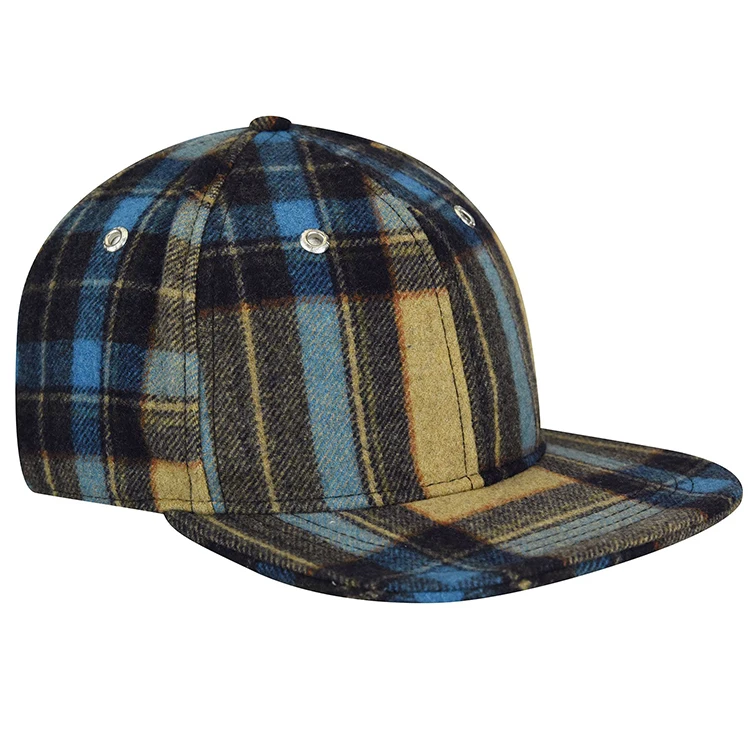 Factory Direct Price Custom Meidiney 6 panel Wool Blend Plaid Style Tartan Snapback Caps