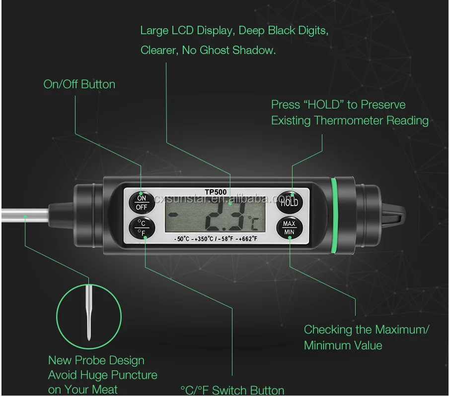 TP500 Pen Shape High-performing Instant Read Digital BBQ Cooking Meat Food Thermometer